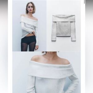 Zara metallic Elegant Off-Shoulder Sweater